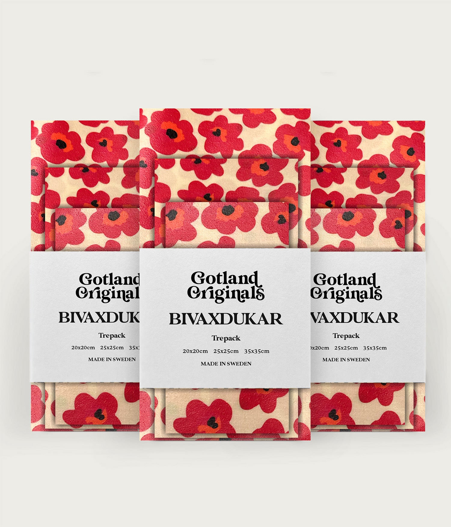 Bivaxduk Martebo 9-pack med röda blommor