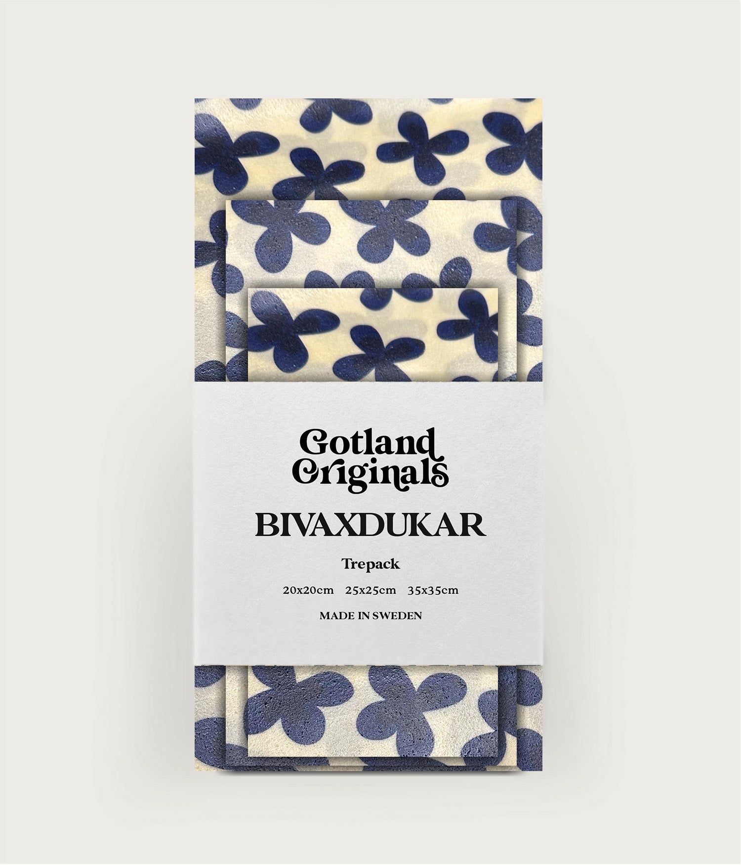 Bivaxduk Alva 3-pack med blå blommor