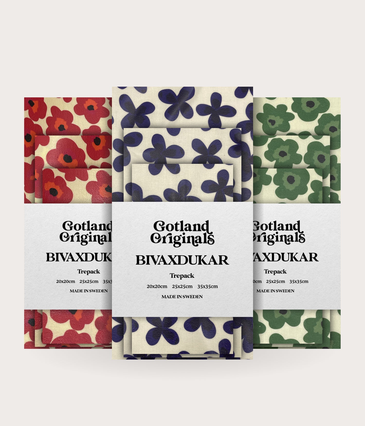 9 pack bivaxdukar i röd, blå och grön