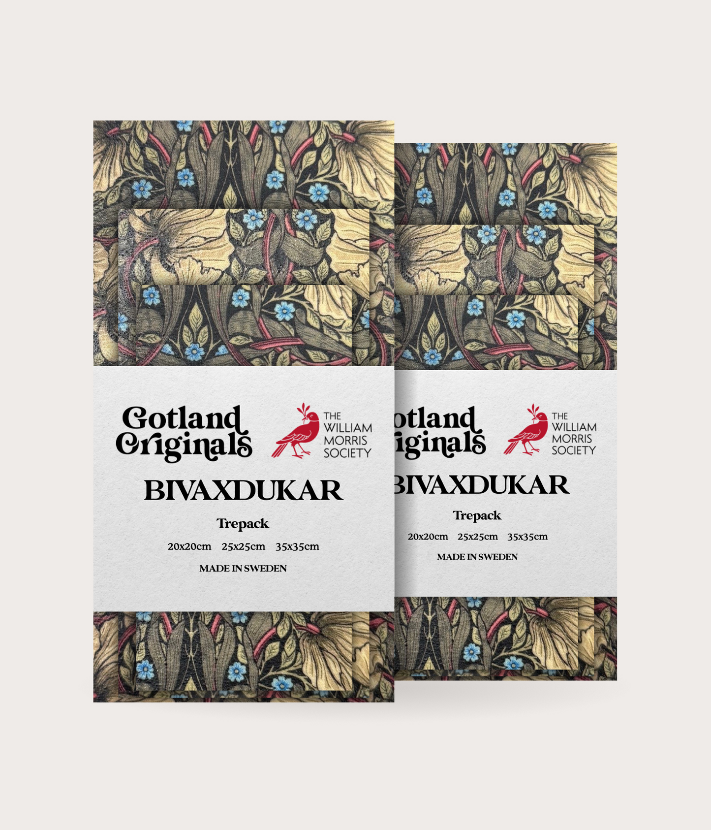 William Morris Bivaxduk med olika blommor