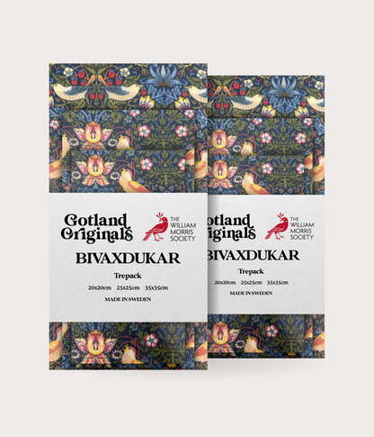 William Morris Bivaxdukar med blommor och fåglar 