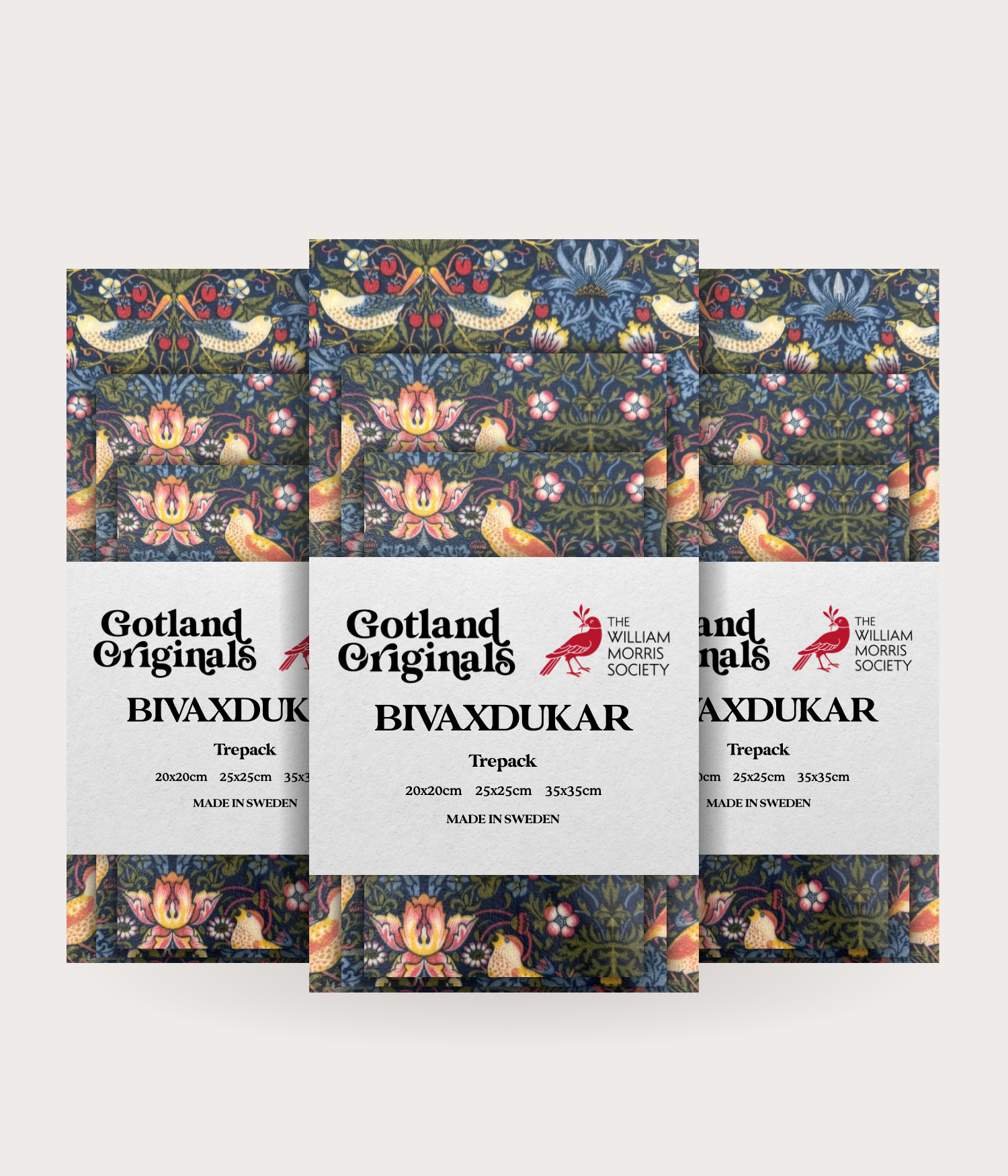 William Morris Bivaxduk med blommor och fåglar 