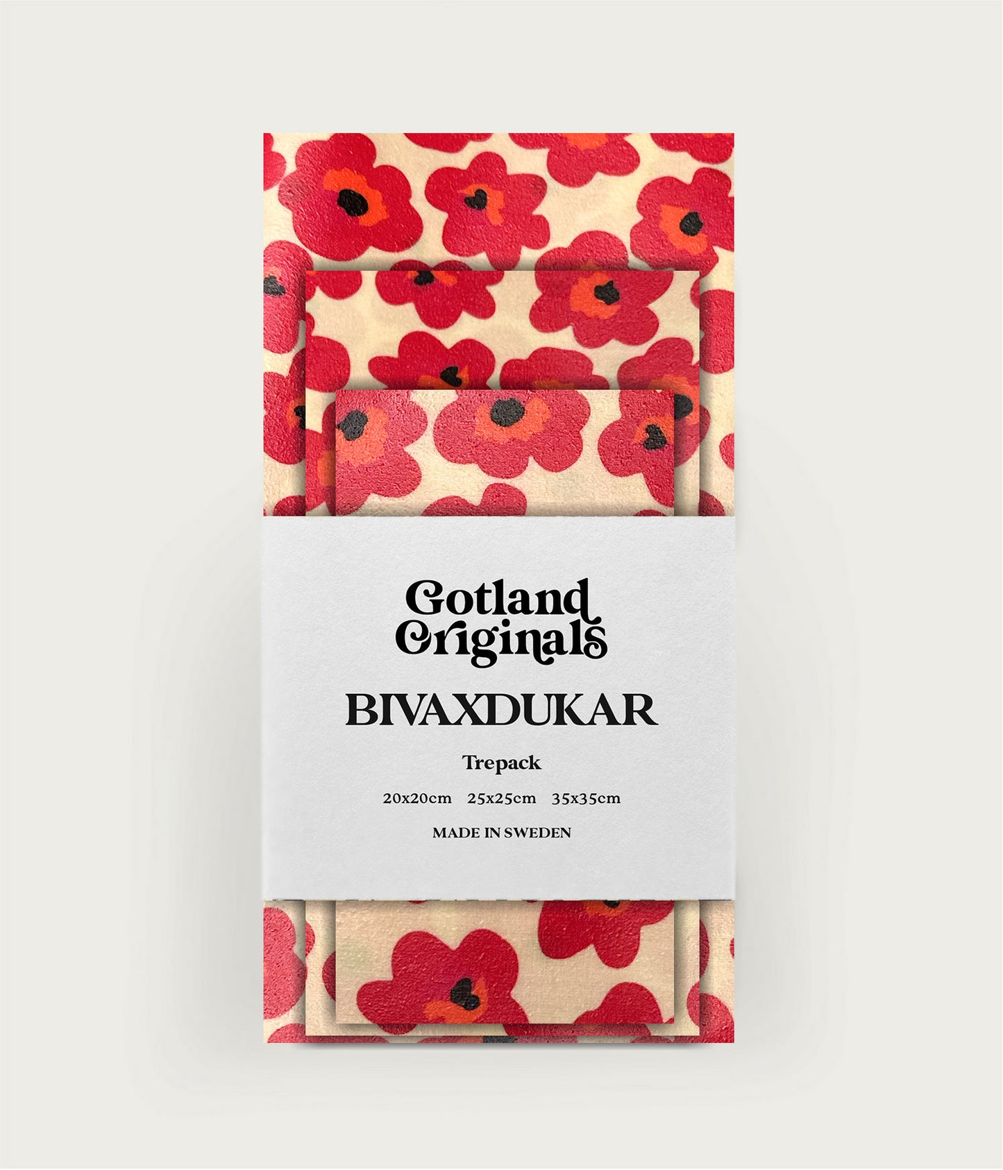 Bivaxdukt Martebo 3-pack med röda blommor