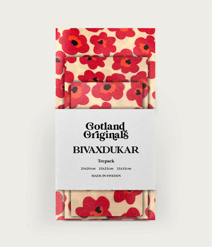 Bivaxdukt Martebo 3-pack med röda blommor