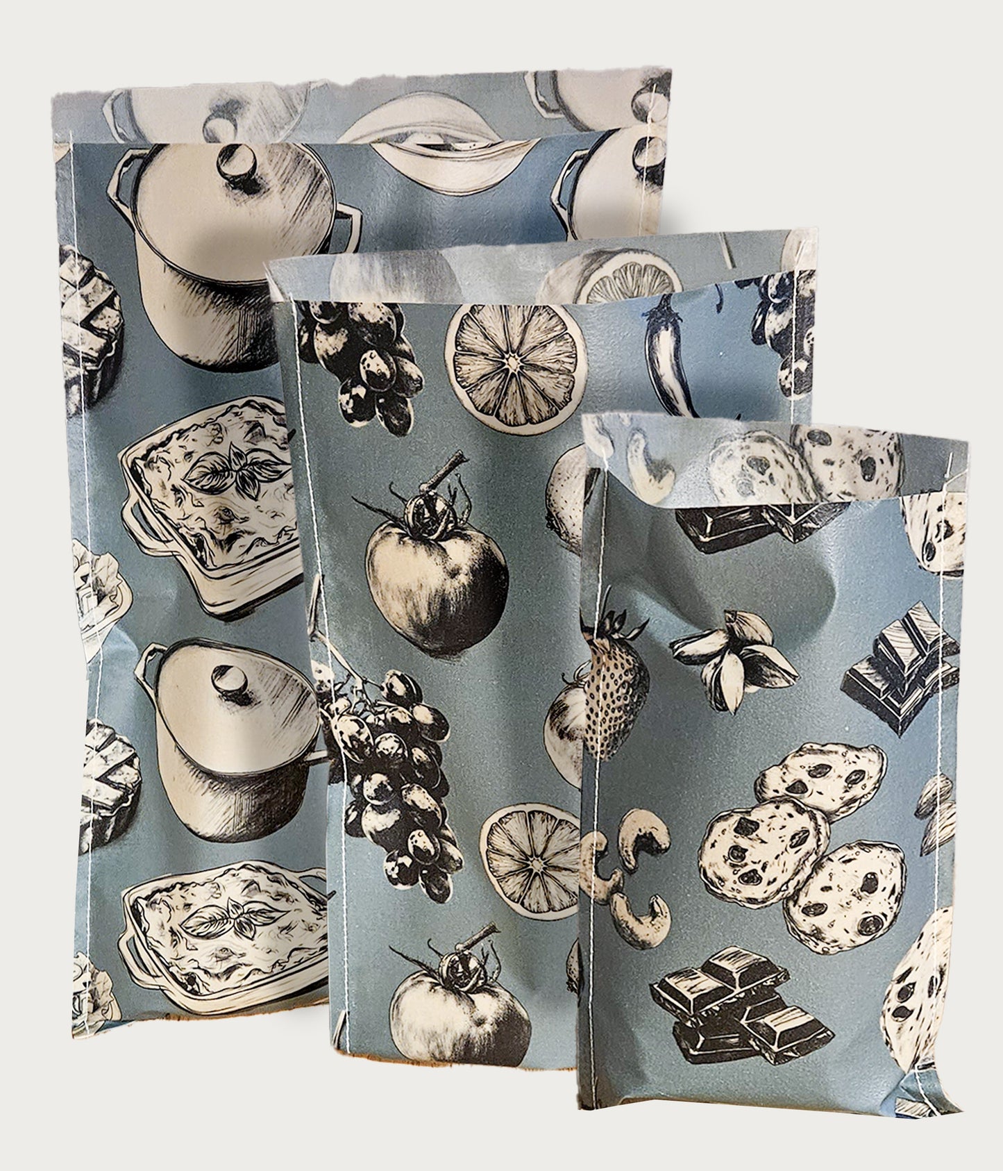 3 pack bivaxpåsar med Pajer, frukt och snacks