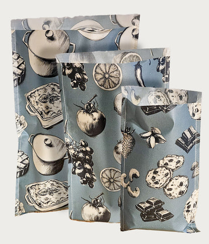 3 pack bivaxpåsar med Pajer, frukt och snacks